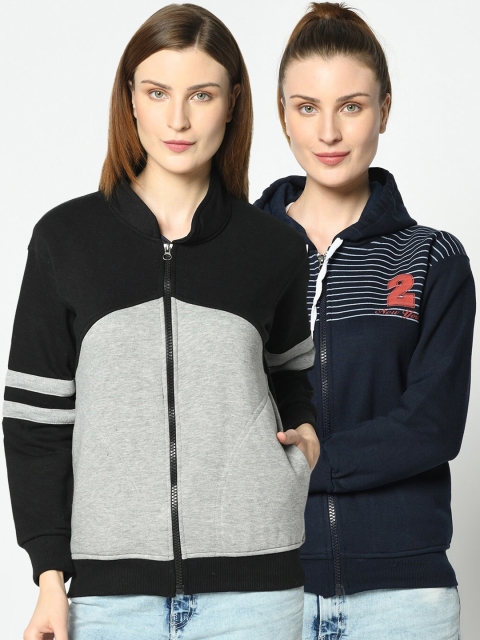 

VIMAL JONNEY Women Grey and Navy Blue Pack of 2 Sweatshirts
