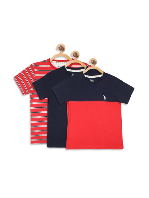 

Blue Giraffe Boys Red Navy Blue Pack Of 3 Striped Casual Pure Cotton T-shirt