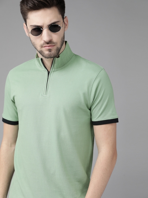

Roadster Men Green Mandarin Collar T-shirt