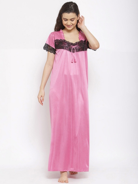 

Fasense Women Pink & Black Solid Maxi Nightdress