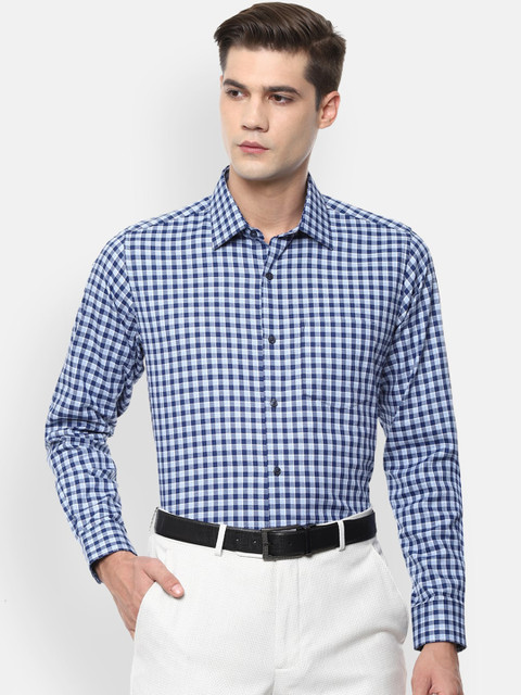

Van Heusen Men Blue Gingham Checks Checked Pure Cotton Formal Shirt