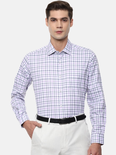 

Van Heusen Men Purple & White Pure Cotton Checked Formal Shirt