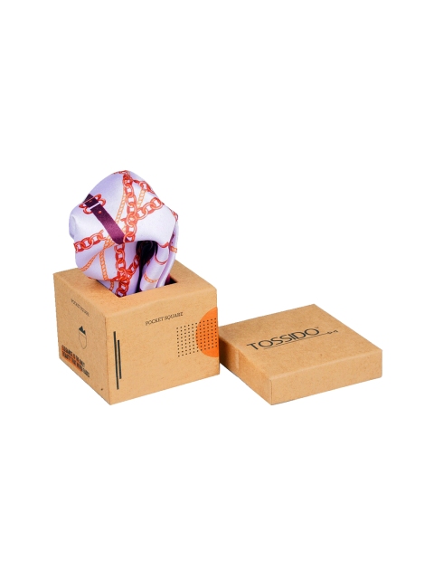 

Tossido Men White & Purple Printed Pocket Square