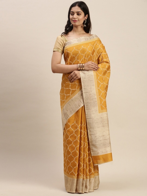 

Soch Mustard & Gold-Toned Embellished Silk Blend Saree