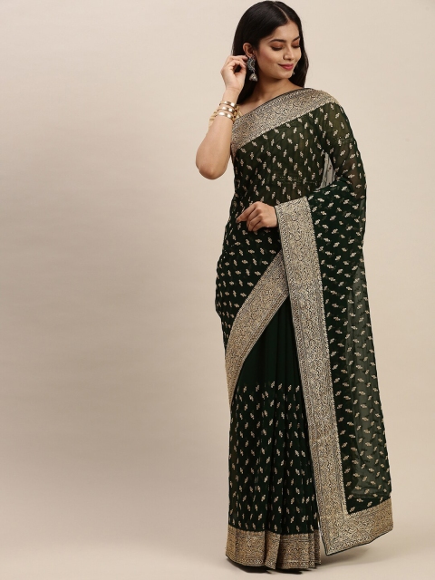 

Soch Green & Gold-Toned Ethnic Motifs Embroidered Pure Georgette Saree