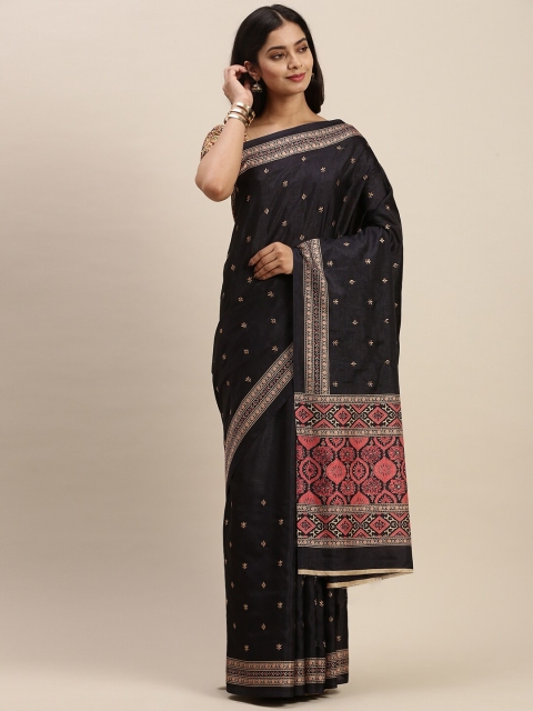 

Soch Black & Gold-Toned Ethnic Motifs Embroidered Silk Blend Saree