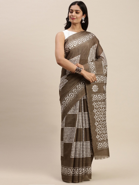 

Soch Brown & White Silk Blend Saree