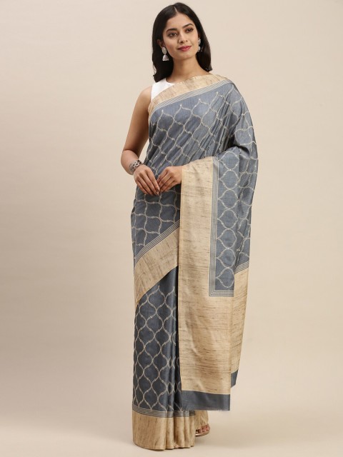 

Soch Grey & Beige Embroidered Silk Blend Saree