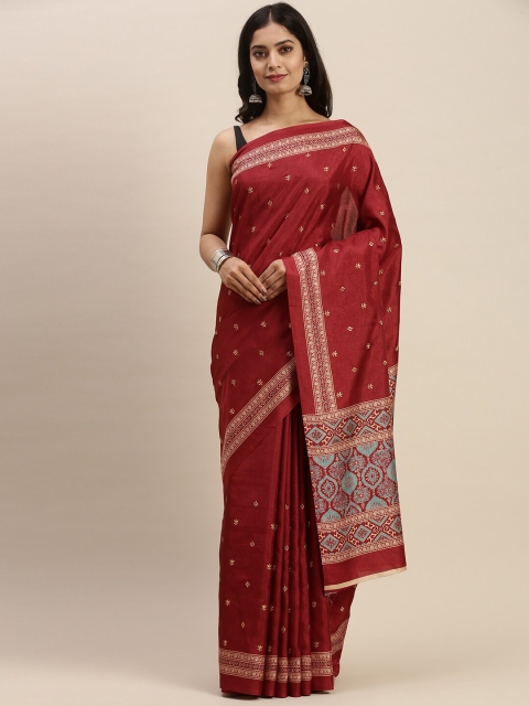 

Soch Maroon & Gold-Toned Ethnic Motifs Silk Blend Saree
