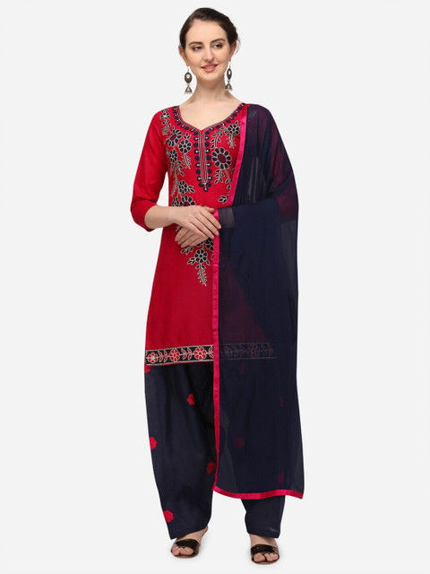 

Iris Red & Navy Blue Embroidered Pure Cotton Unstitched Dress Material