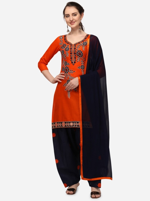 

Iris Orange & Navy Blue Embroidered Pure Cotton Unstitched Dress Material