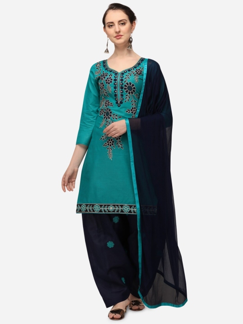 

Iris Teal & Navy Blue Embroidered Pure Cotton Unstitched Dress Material