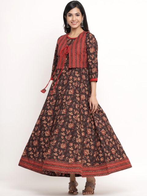 

Aprique FAB Women Coffee Brown Ethnic Motifs Printed Anarkali Kurta with Printed Jacket