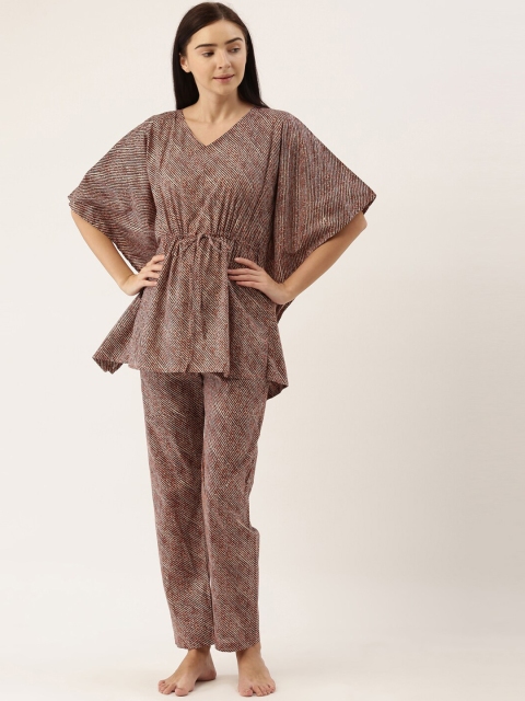 

Bannos Swagger Women Brown & Black Striped Night suit