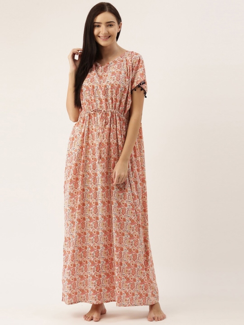 

Bannos Swagger Woman Peach-Coloured Printed Maxi Nightdress