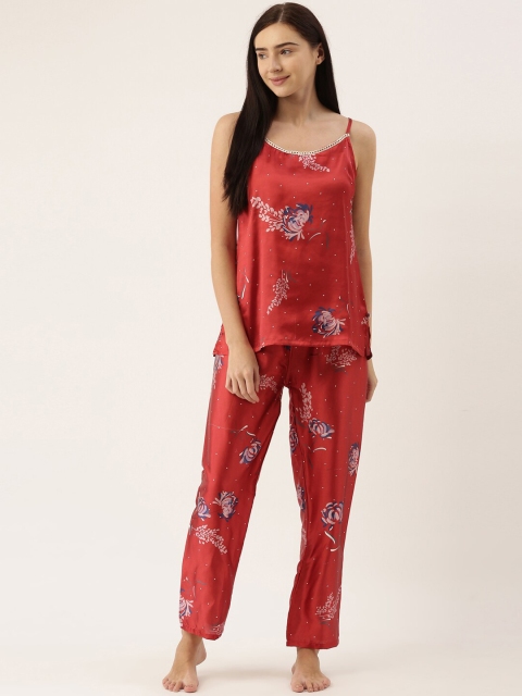 

Bannos Swagger Women Red Floral Printed Night Suit