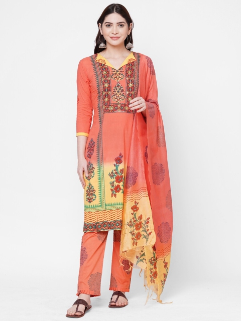 

Iris Peach-Coloured & Beige Printed Unstitched Dress Material