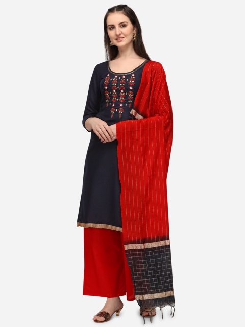 

Iris Navy Blue & Red Embroidered Unstitched Dress Material