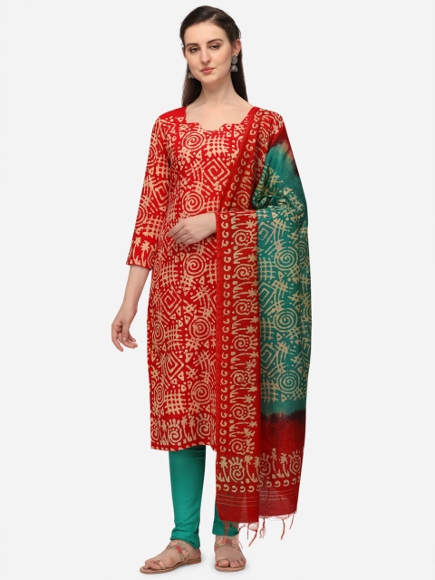 

Iris Red & Green Unstitched Dress Material