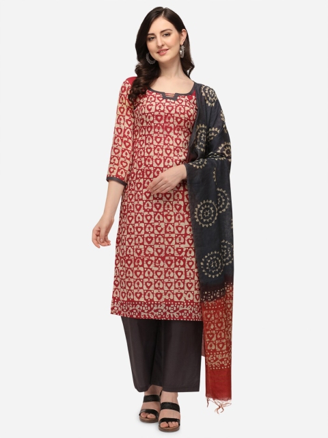 

Iris Red & Beige Printed Unstitched Dress Material