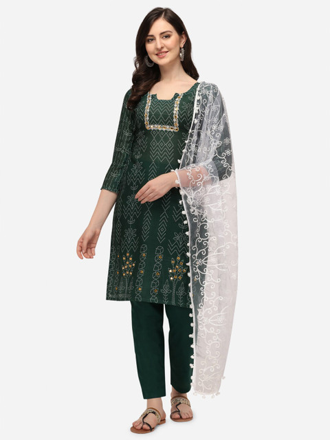 

Iris Green & White Embroidered Unstitched Dress Material