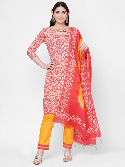 

Iris Red & Cream-Coloured Printed Unstitched Dress Material