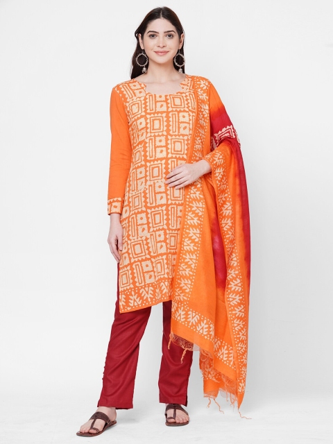

Iris Orange & Maroon Printed Unstitched Dress Material