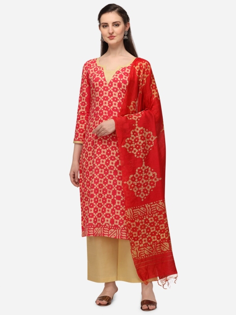 

Iris Red & Beige Printed Unstitched Dress Material