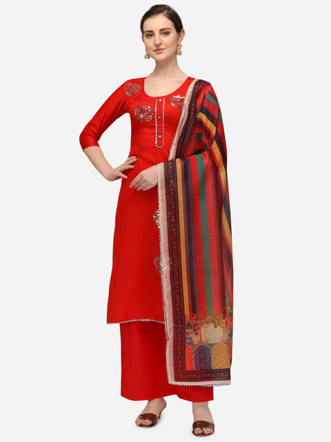 

Iris Red & Green Printed Unstitched Dress Material