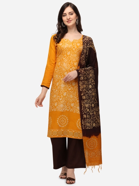 

Iris Mustard & Brown Printed Unstitched Dress Material