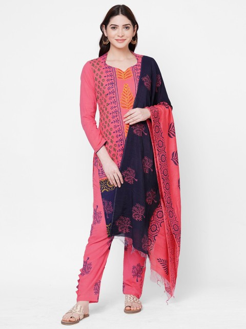 

Iris Pink & Navy Blue Printed Unstitched Dress Material