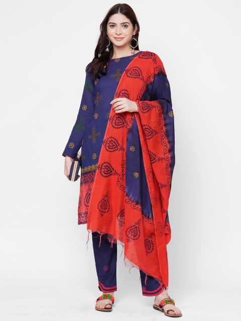 

Iris Blue & Red Printed Unstitched Dress Material