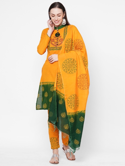 

Iris Mustard & Green Printed Unstitched Dress Material