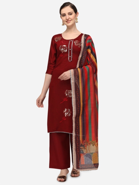 

Iris Maroon & Silver-Toned Unstitched Dress Material