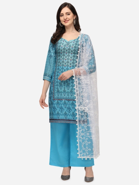 

Iris Blue & White Printed Unstitched Dress Material
