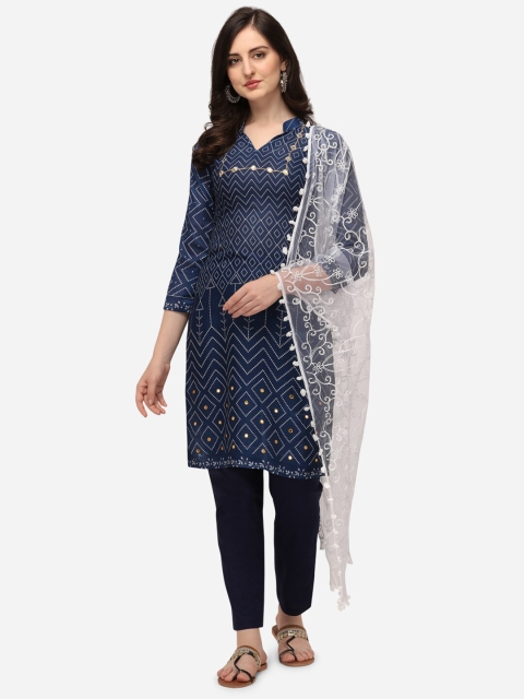 

Iris Navy Blue & White Printed Unstitched Dress Material