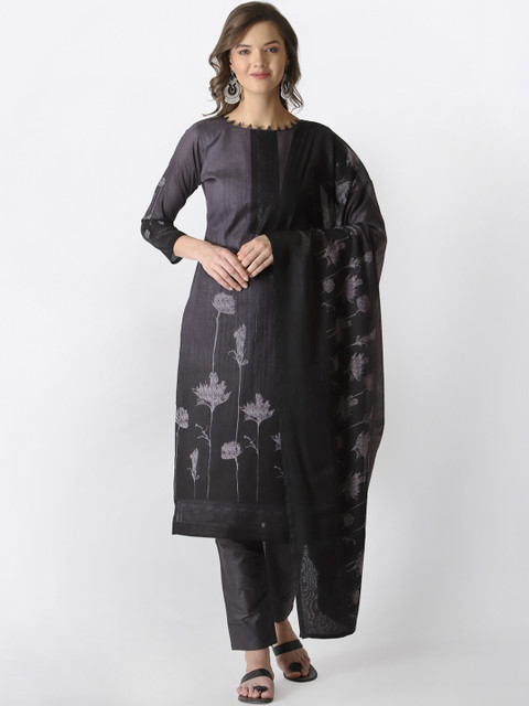

Satrani Black & Beige Printed Pure Cotton Unstitched Dress Material