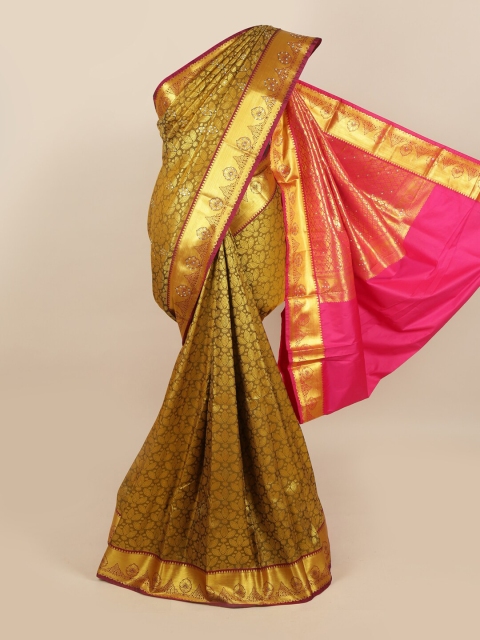 

Pothys Brown & Pink Woven Design Silk Cotton Heavy Work Saree