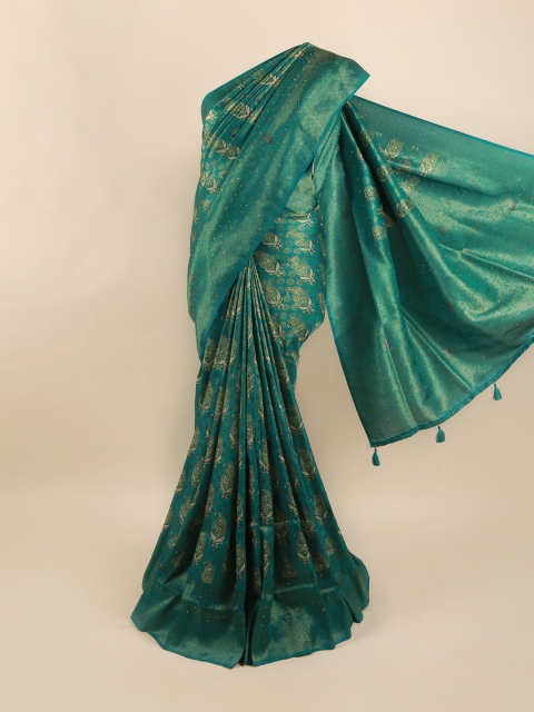 

Pothys Teal & Cream-Coloured Woven Design Art Silk Saree