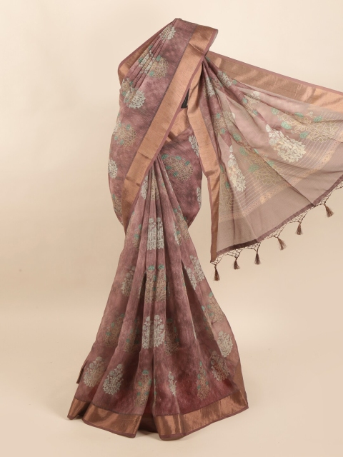

Pothys Pink & White Floral Pure Silk Dabu Saree
