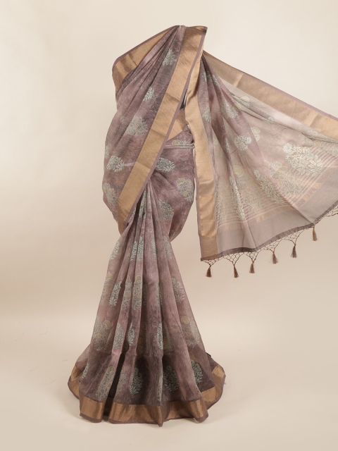 

Pothys Pink & Green Floral Pure Silk Dabu Saree