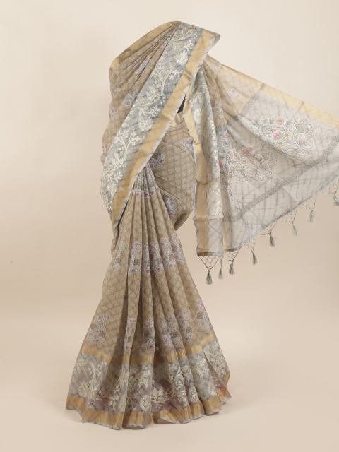 

Pothys Beige & White Floral Pure Silk Dabu Saree