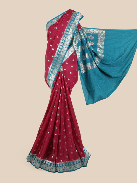 

Pothys Magenta & Blue Woven Design Pure Georgette Saree