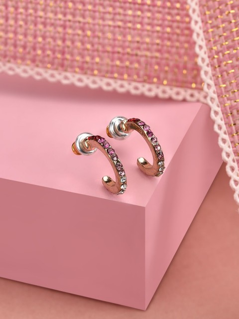 

Accessorize Gold-Plated & Pink Stones Studded Half Hoop Earrings