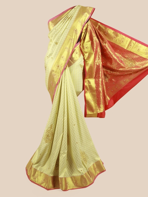 

Pothys Green & Red Floral Zari Pure Silk Saree