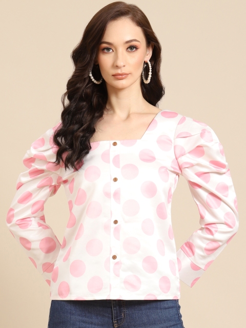 

DODO & MOA White & Pink Polka Dot Print Top