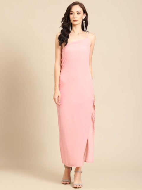 

DODO & MOA Pink Solid One Shoulder Maxi Dress