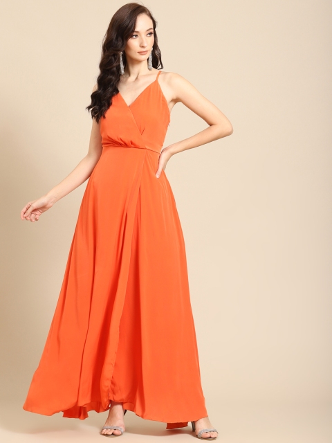 

DODO & MOA Orange Solid Wrap Maxi Dress