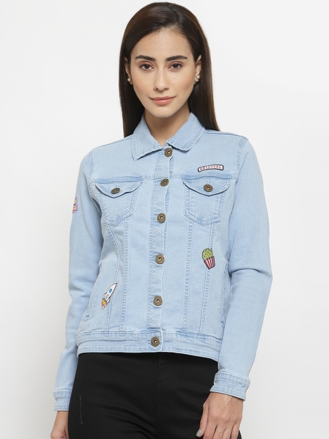 

Style Quotient Women Blue Washed Denim Jacket with Patchwork