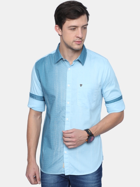 

VUDU Men Turquoise Blue Cotton Casual Shirt